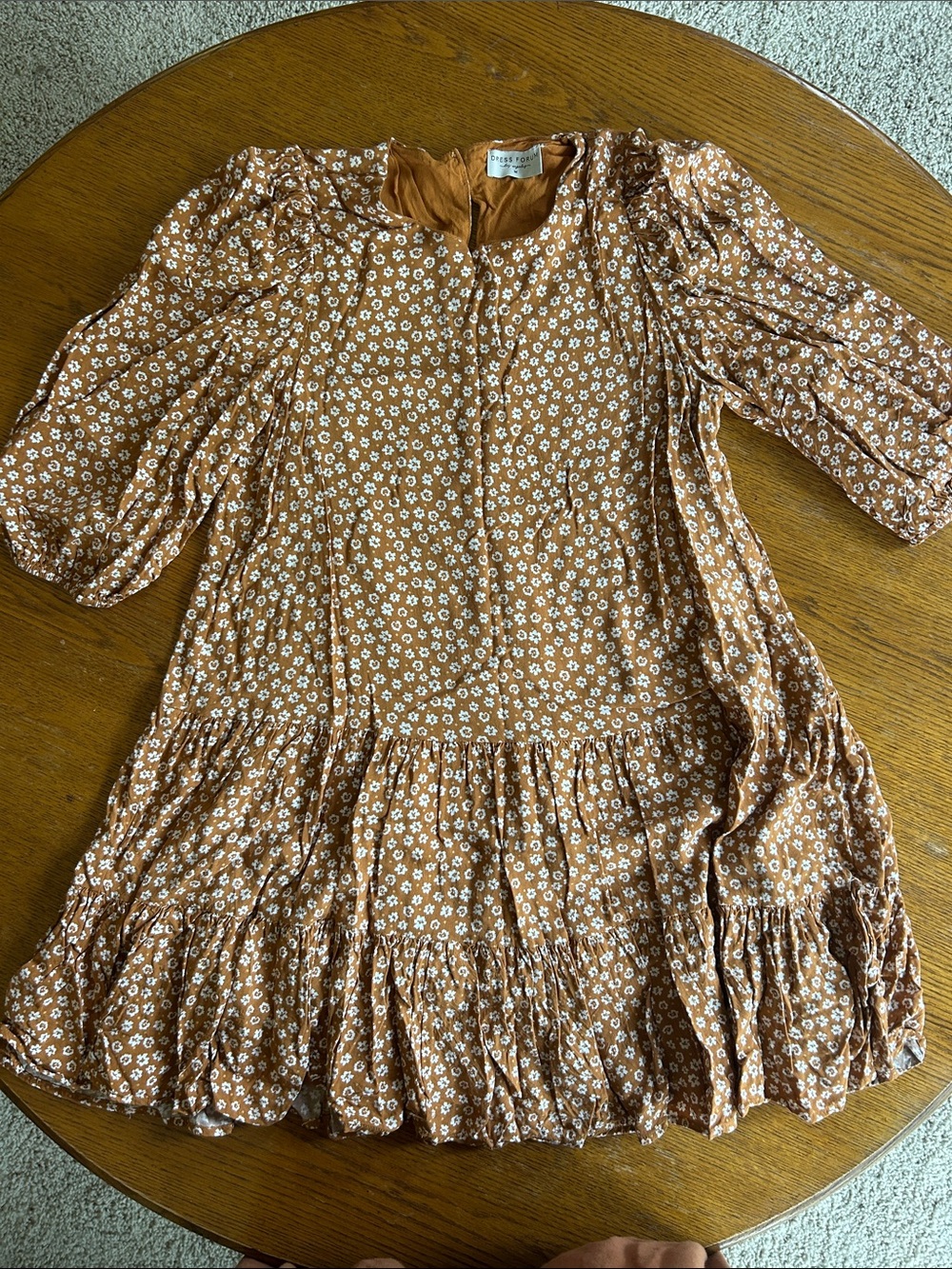 Dress Forum Brown Floral Tiered Puff-Sleeve Mini Dress
